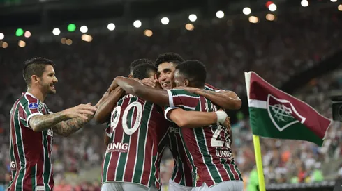 Jogadores do Fluminense comemoram um dos gols marcados na temporada. Foto: Thiago Ribeiro/AGIF.