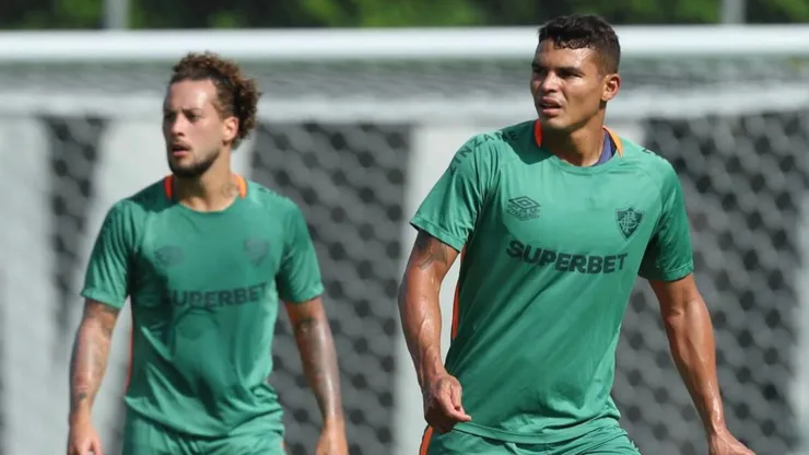 Thiago Silva e Guga durante treino do Fluminense nos EUA - Foto: Marcelo Gonçalves/Fluminense