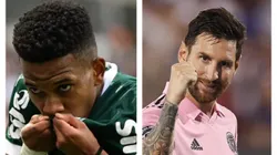 Estêvão, do Palmeiras e Lionel Messi, do Inter Miami, irão se enfrentar no Mundial de Clubes. Foto: Getty Images