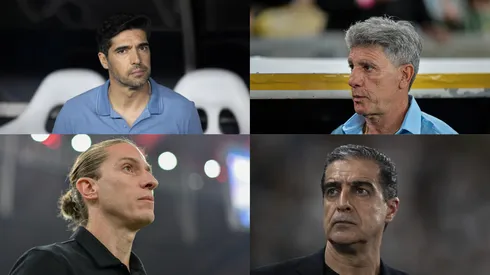 Quatro treinadores que estarão no Super Mundial. Fotos em ordem: Baggio Rodrigues/AGIF/ Thiago Ribeiro/AGIF / Jorge Rodrigues/AGIF / Thiago Ribeiro/AGIF