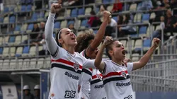 Crivelari comemora seu gol da vitória do São Paulo sobre o Juventude no Brasileirão Feminino