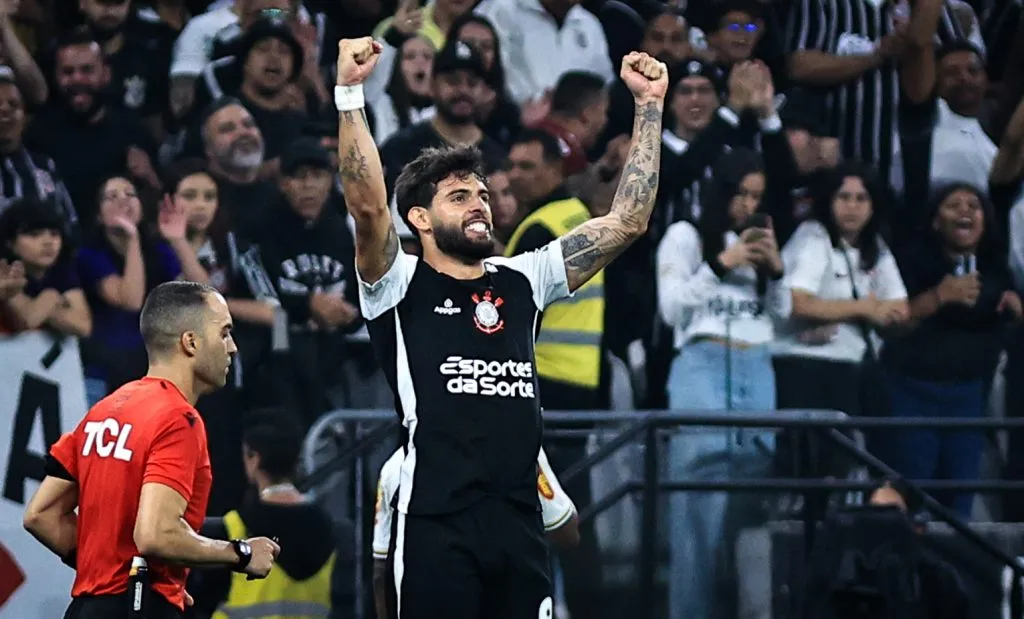 SP – SAO PAULO – 21/05/2025 – COPA DO BRASIL 2025, CORINTHIANS X NOVORIZONTINO – Yuri Alberto jogador do Corinthians comemora seu gol durante partida contra o Novorizontino no estadio Arena Corinthians pelo campeonato Copa Do Brasil 2025.  Foto: Fabio Giannelli/AGIF