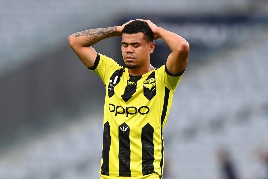 AUCKLAND, NEW ZEALAND – APRIL 16: Yan Sasse of the Phoenix reacts after drawing the round 24 A-League Men’s match between Wellington Phoenix and Brisbane Roar at Eden Park, on April 16, 2023, in Auckland, New Zealand. (Photo by Hannah Peters/Getty Images)