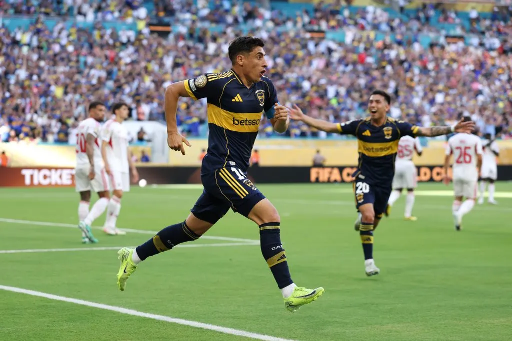 MIAMI GARDENS, FLORIDA – JUNE 16: Miguel Merentiel #16 of CA Boca Juniors celebrates after scoring his team’s first goal during the FIFA Club World Cup 2025 group C match between CA Boca Juniors and SL Benfica at Hard Rock Stadium on June 16, 2025 in Miami Gardens, Florida. (Photo by Dan Mullan/Getty Images)