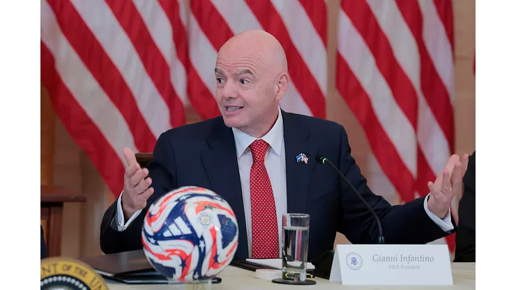 WASHINGTON, DC - MAY 06: President of Fédération Internationale de Football Association (FIFA) Gianni Infantino speaks during a meeting with the White House Task Force for the 2026 World Cup in the East Room of the White House on May 06, 2025 in Washington, DC. U.S. President Donald Trump gathered the task force for the first time to hear from his Cabinet members in the ways their departments are preparing for the the summer games. (Photo by Anna Moneymaker/Getty Images)
