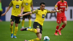 DORTMUND, GERMANY - MAY 22: Reinier Jesus Carvalho of Dortmund controls the ball during the Bundesliga match between Borussia Dortmund and Bayer 04 Leverkusen at Signal Iduna Park on May 22, 2021 in Dortmund, Germany. (Photo by Matthias Hangst/Getty Images)