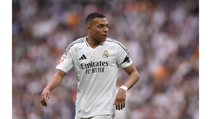 MADRID, SPAIN - MAY 24: Kylian Mbappe of Real Madrid looks on during the LaLiga match between Real Madrid CF and Real Sociedad at Estadio Santiago Bernabeu on May 24, 2025 in Madrid, Spain. (Photo by Denis Doyle/Getty Images)