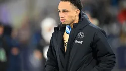 NAPLES, ITALY - FEBRUARY 09: Noah Okafor of SSC Napoli before the Serie A match between Napoli and Udinese at Stadio Diego Armando Maradona on February 09, 2025 in Naples, Italy. (Photo by Francesco Pecoraro/Getty Images)