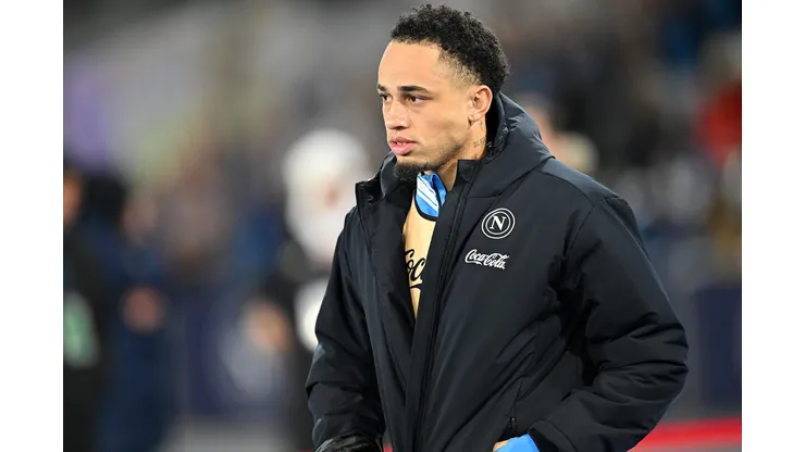 NAPLES, ITALY - FEBRUARY 09: Noah Okafor of SSC Napoli before the Serie A match between Napoli and Udinese at Stadio Diego Armando Maradona on February 09, 2025 in Naples, Italy. (Photo by Francesco Pecoraro/Getty Images)