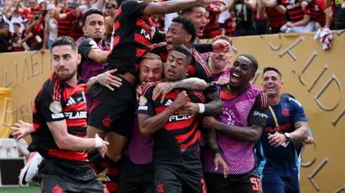 Comemoração de um dos gols do Flamengo no Mundial de Clubes. Foto: David Ramos/Getty Images