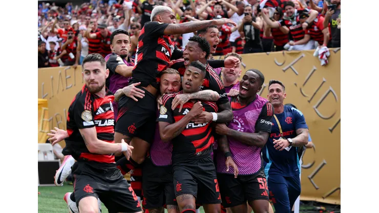 Comemoração de um dos gols do Flamengo no Mundial de Clubes. Foto: David Ramos/Getty Images