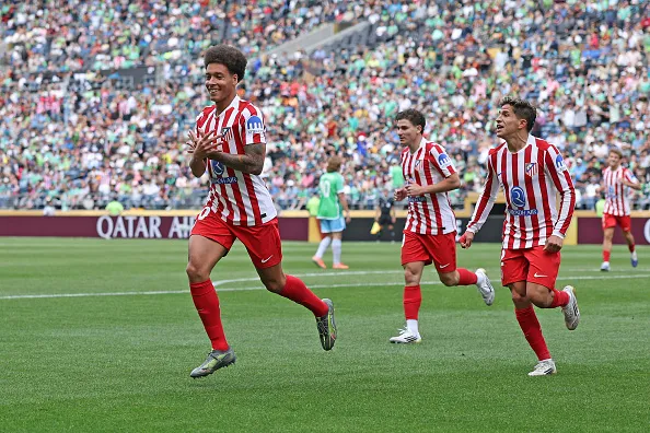 Axel Witsel, do Atletico de Madrid comemora seu gol sobre o Seattle Sounders FC no Mundial 2025,  em Seattle, Washington. Foto: Buda Mendes/Getty Images