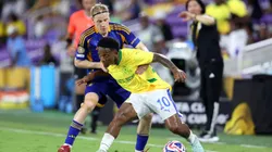 ORLANDO, FLORIDA - JUNE 17: Lucas Ribeiro #10 of Mamelodi Sundowns FC is challenged by Gustav Ludwigson #17 of Ulsan HD during the FIFA Club World Cup 2025 group F match between Ulsan HD FC and Mamelodi Sundowns FC at Inter&Co Stadium on June 17, 2025 in Orlando, Florida. (Photo by Megan Briggs/Getty Images)