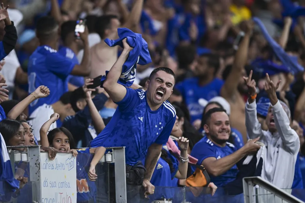 BELO HORIZONTE, BRAZIL – JUNE 19: A fan of Cruzeiro celebrates after the match between Cruzeiro and Fluminense as part of Brasileirao 2024 at Mineirao Stadium on June 19, 2024 in Belo Horizonte, Brazil. (Photo by Pedro Vilela/Getty Images)