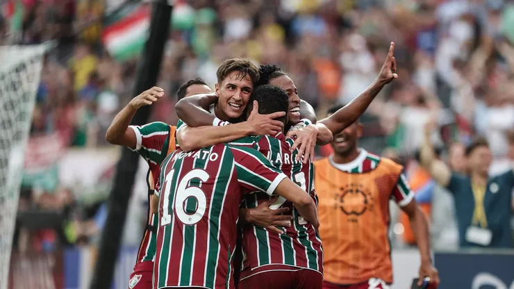 Jogadores do Fluminense comemoram gol marcado contra o Ulsan HD-COR. Foto: Lucas Merçon/Fluminense.