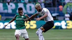 SP - SAO PAULO - 30/03/2025 - BRASILEIRO A 2025, PALMEIRAS X BOTAFOGO - Estevao jogador do Palmeiras disputa lance com Barboza jogador do Botafogo durante partida no estadio Arena Allianz Parque pelo campeonato Brasileiro A 2025.