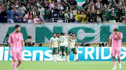 MIAMI GARDENS, FLORIDA - JUNE 23: Mauricio #18 of Palmeiras celebrates scoring his team's second goal with Vitor Roque #9, Paulinho #10, Joaquin Piquerez #22, and teammates during the FIFA Club World Cup 2025 group A match between Internacional CF Miami and SE Palmeiras at Hard Rock Stadium on June 23, 2025 in Miami Gardens, Florida. (Photo by Megan Briggs/Getty Images)