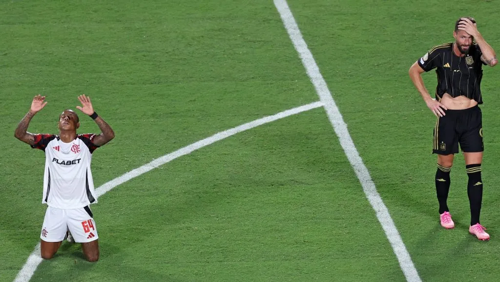 Wallace Yan comemorando gol em Los Angeles x Flamengo. (Photo by Megan Briggs/Getty Images)