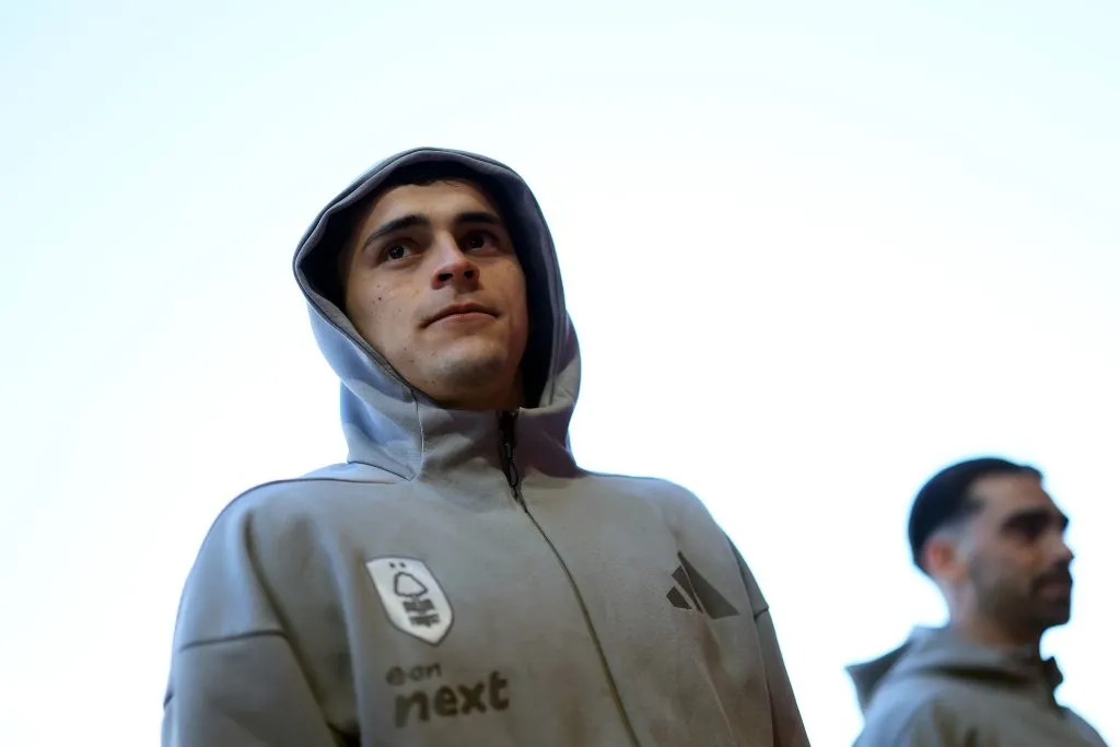 NOTTINGHAM, ENGLAND – APRIL 01: Ramon Sosa of Nottingham Forest looks on as she walks down the tunnel after inspecting the pitch prior to the Premier League match between Nottingham Forest FC and Manchester United FC at City Ground on April 01, 2025 in Nottingham, England. (Photo by Carl Recine/Getty Images)