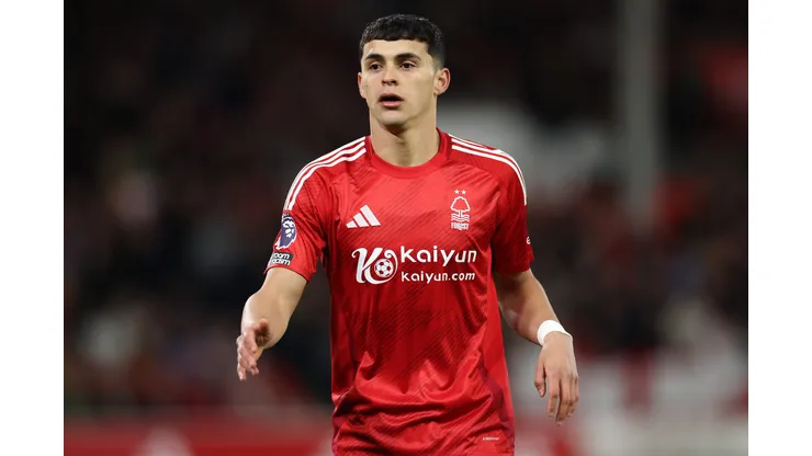 NOTTINGHAM, ENGLAND - APRIL 01: Ramon Sosa of Nottingham Forest during the Premier League match between Nottingham Forest FC and Manchester United FC at City Ground on April 01, 2025 in Nottingham, England. (Photo by Michael Steele/Getty Images)