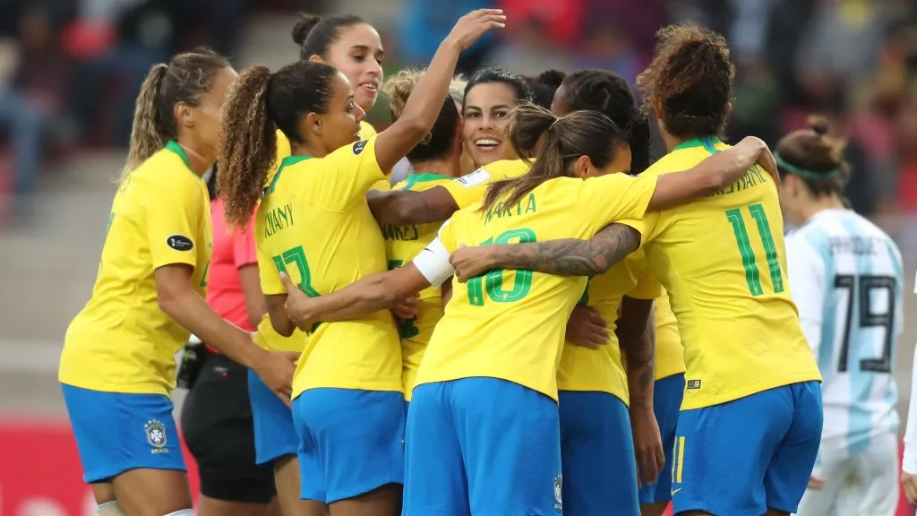 Grupo de jogadoras do Brasil na Copa América Feminina 2018