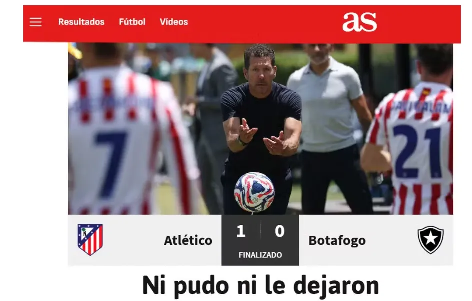 Jornal espanhol AS ironiza arbitragem em desclassificação do Atlético de Madrid contra Botafogo: Foto: Reprodução/AS