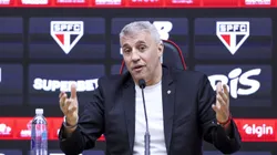 SAO PAULO, BRAZIL - JUNE 24: Newly appointed head coach Hernan Crespo speaks during his unveiling as new coach of Sao Paulo at MorumBIS on June 24, 2025 in Sao Paulo, Brazil. (Photo by Ricardo Moreira/Getty Images)
