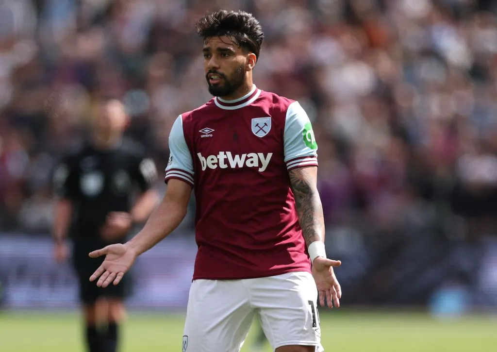 LONDON, ENGLAND – MAY 04: Lucas Paqueta of West Ham United during the Premier League match between West Ham United FC and Tottenham Hotspur FC at London Stadium on May 04, 2025 in London, England. (Photo by Ryan Pierse/Getty Images)