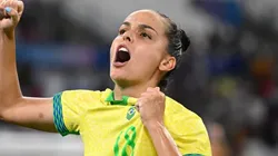 MARSEILLE, FRANCE - AUGUST 06: Gabi Portilho #18 of Team Brazil celebrates victory after the Women's semifinal match between Brazil and Spain during the Olympic Games Paris 2024 at Stade de Marseille on August 06, 2024 in Marseille, France. (Photo by Clive Mason/Getty Images)