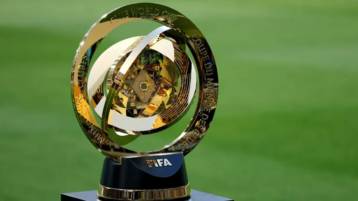LOS ANGELES, CALIFORNIA - MAY 31: A detailed view of the Club World Cup trophy before the game between the Los Angeles Football Club and Club América in a FIFA Club World Cup 2025 Play-In at BMO Stadium on May 31, 2025 in Los Angeles, California. (Photo by Luke Hales/Getty Images)