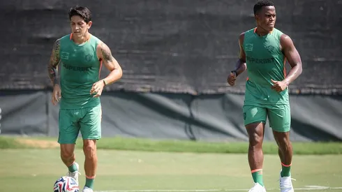 Cano e Arias durante o treino do Fluminense. Foto: Marcelo Gonçalves/Fluminense FC