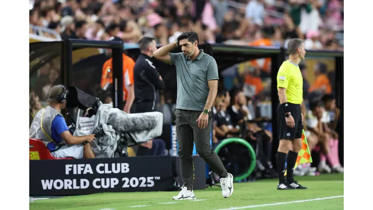 MIAMI GARDENS, FLORIDA - JUNE 23: Abel Ferreira, Head Coach of Palmeiras, reacts during the FIFA Club World Cup 2025 group A match between Internacional CF Miami and SE Palmeiras at Hard Rock Stadium on June 23, 2025 in Miami Gardens, Florida. (Photo by Megan Briggs/Getty Images)