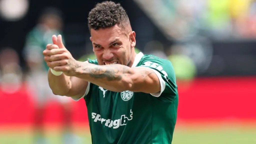 Paulinho comemorando em Palmeiras x Botafogo – Foto: Cesar Greco/Palmeiras