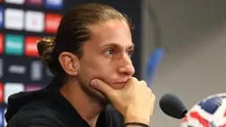 Filipe Luís em coletiva de imprensa. Foto: Gilvan de Souza/Flamengo