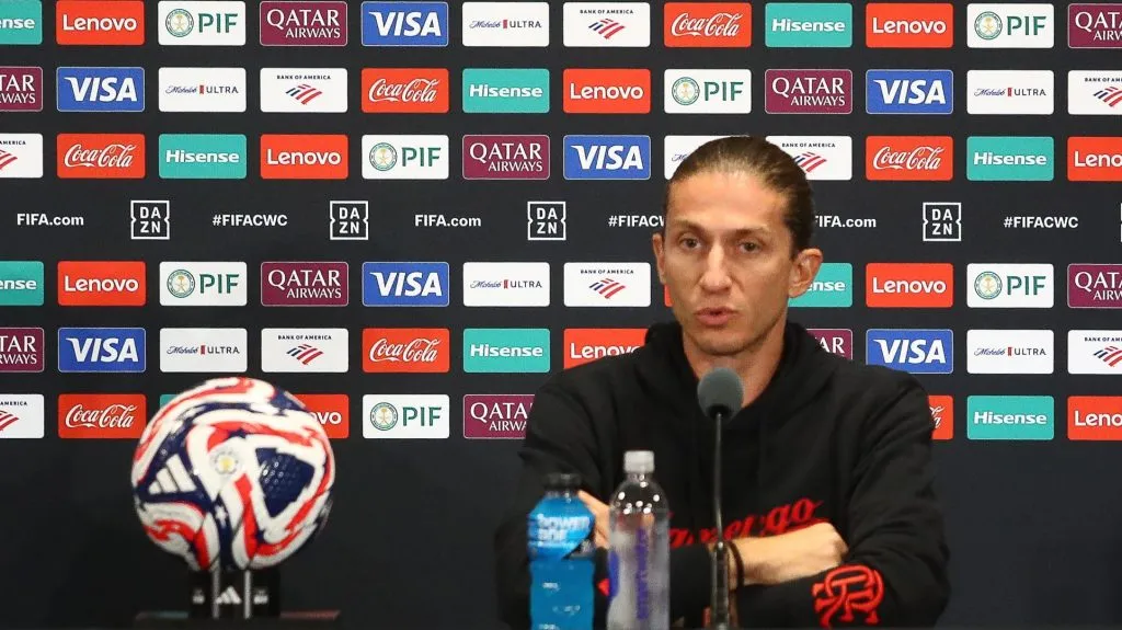 Filipe Luís em coletiva de imprensa nos EUA. Foto: Gilvan de Souza/Flamengo