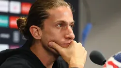 Filipe Luís durante entrevista coletiva no Hard Rock Stadium, durante o Mundial. Foto: Gilvan de Souza/CRF