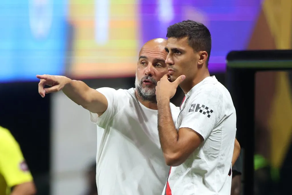 Rodri, após grave lesão, também reforça a equipe de Pep Guardiola. Photo by Alex Grimm/Getty Images
