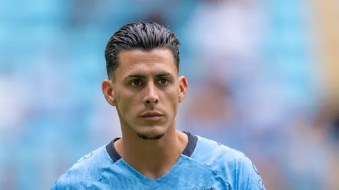 RS - PORTO ALEGRE - 13/04/2025 - BRASILEIRO A 2025, GREMIO X FLAMENGO - Cristian Pavon jogador do Gremio durante partida contra o Flamengo no estadio Arena do Gremio pelo campeonato Brasileiro A 2025.