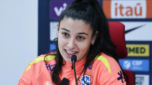 Duda Sampaio durante coletiva de imprensa. Foto: Lívia Villas Boas/CBF