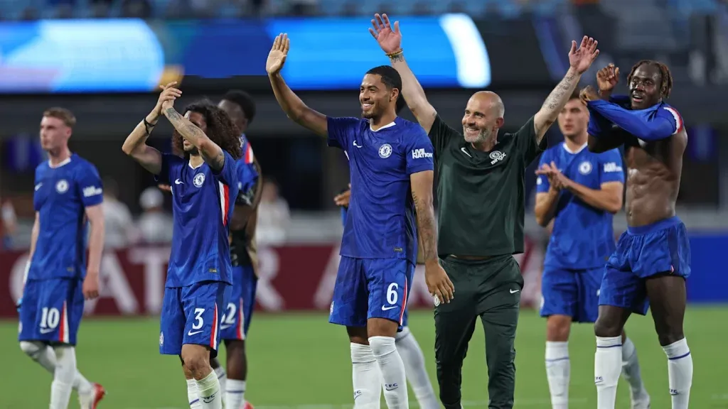 Jogadores do Chelsea comemoram a classificação no Mundial. Foto: Divulgação/Chelsea