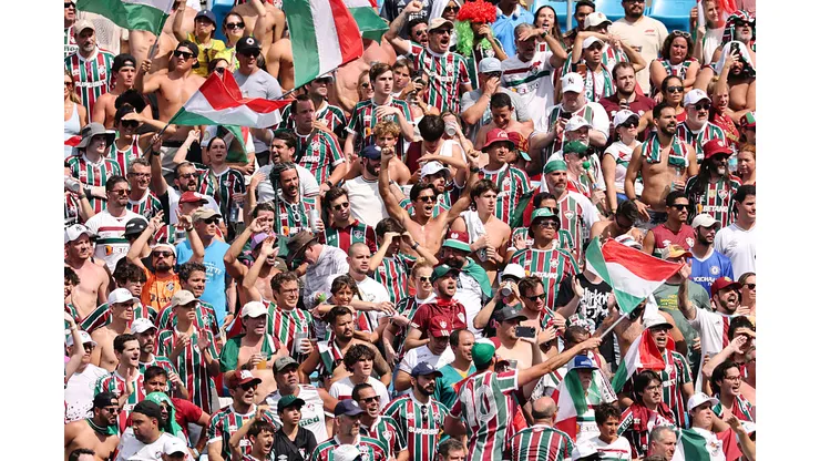 CHARLOTTE, NORTH CAROLINA - JUNE 30: Fluminense FC fans cheer during the FIFA Club World Cup 2025 round of 16 match between FC Internazionale Milano and Fluminense FC at Bank of America Stadium on June 30, 2025 in Charlotte, North Carolina. (Photo by Michael Reaves/Getty Images)