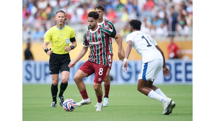 ORLANDO, FLORIDA - JULY 04: Matheus Martinelli #8 of Fluminense FC makes a pass during the FIFA Club World Cup 2025 quarter final match between Fluminense FC and Al Hilal at Camping World Stadium on July 04, 2025 in Orlando, Florida. (Photo by Alex Grimm/Getty Images)