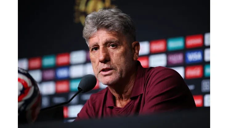 ORLANDO, FLORIDA - JULY 03: Renato Portaluppi, Head Coach of Fluminense FC, speaks to the media in a press conference ahead of their FIFA Club World Cup 2025 Quarter Final match between Fluminense FC and Al-Hilal at Camping World Stadium on July 03, 2025 in Orlando, Florida. (Photo by Alex Grimm/Getty Images)