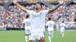 Marcos Leonardo comemorando gol durante partida entre Fluminense e Al-Hilal, pelo Mundial de Clubes. Foto: Megan Briggs