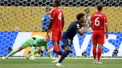 Doué celebra seu gol marcado contra o Bayern de Munique-ALE. Foto: Alex Grimm/Getty Images.