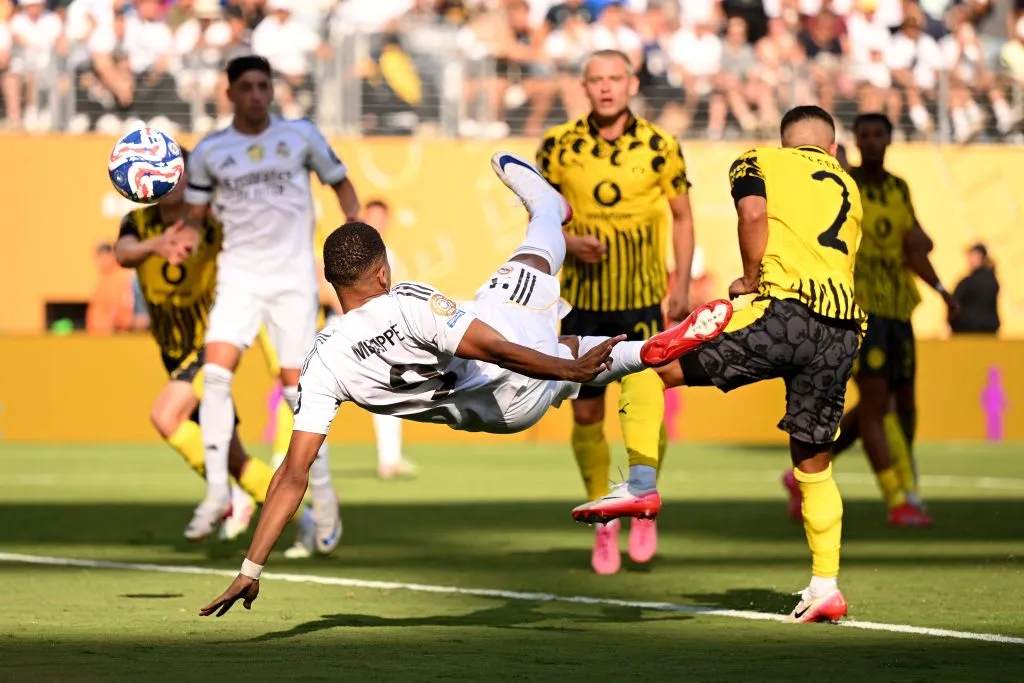 Mbappe of Real Madrid C.F. scores his team’s third goal – (Photo by David Ramos/Getty Images)