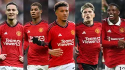 Antony, Rashford, Sancho, Garnacho e Malacia, jogadores liberados pelo Manchester United. Foto: Getty Images