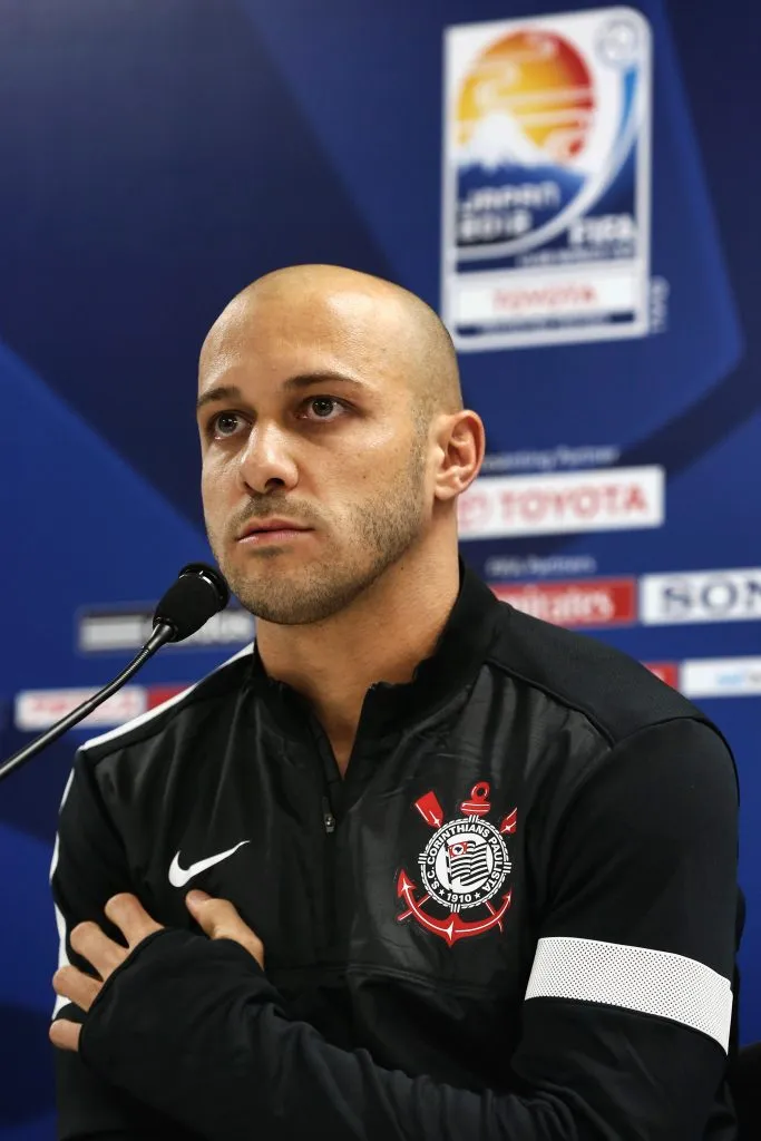 Alessandro of Corinthians answers a question during the Corinthians Press Conference at Toyota Stadium on December 11, 2012 in Toyota, Japan.  (Photo by Lintao Zhang/Getty Images)