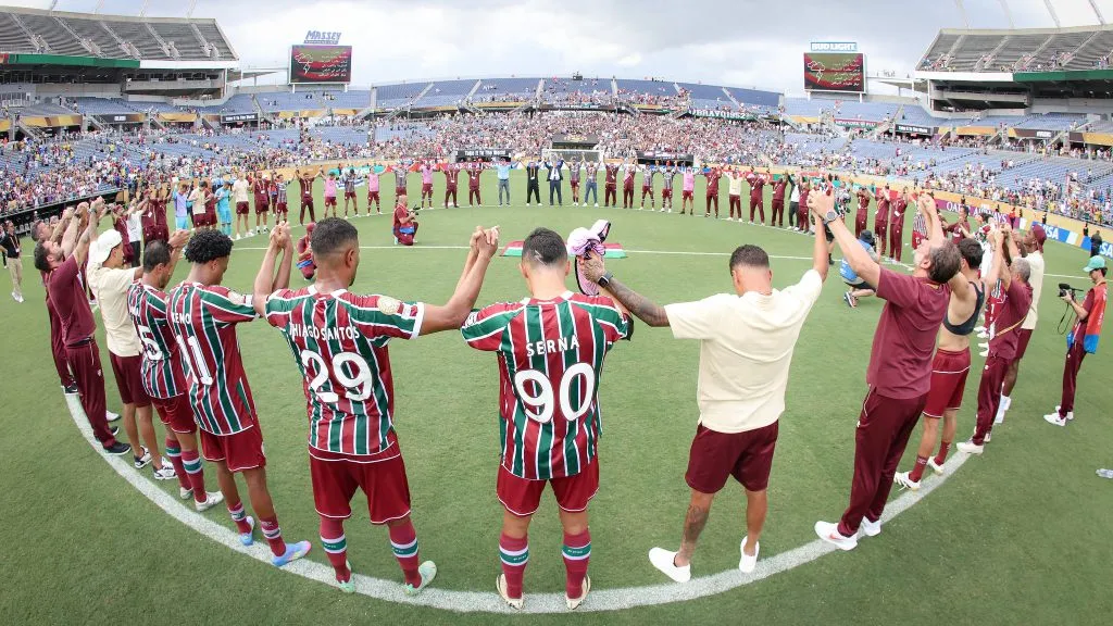 Jogadores do Fluminense celebram classificação no Mundial. Foto: Marcelo Gonçalves/Fluminense.
