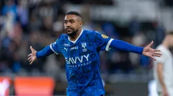 RIYADH, SAUDI ARABIA - FEBRUARY 25: Malcom of Al-Hilal FC celebrates scoring their third goal during the Saudi Pro League match between Al-Hilal FC and Al-Kholood FC at Kingdom Arena on February 25, 2025 in Riyadh, Saudi Arabia. (Photo by Abdullah Ahmed/Getty Images)